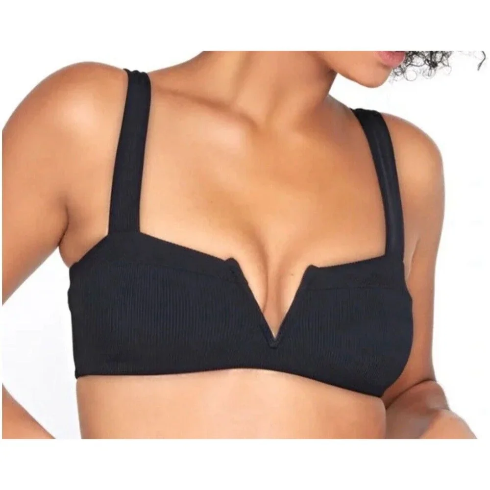 L SPACE Women's Black Lee Lee Ribbed Bikini Top Size XS